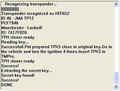 Software module 145 – Key copier for Philips Crypto 2 (HITAG2, ID46, TP12) keys onto JMA TPX3/4 transponders