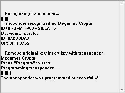 Software module 187 – Key copier onto TS48 transponders for Daewoo, Chevrolet, KIA, Pontiac ID48 Megamos Crypto keys