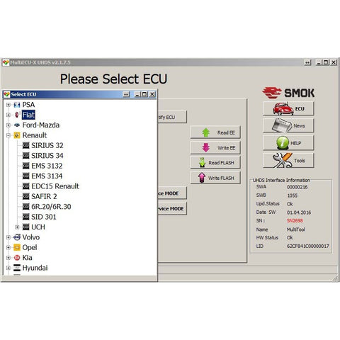 UHDS - EU0003 ECU Sirius Renault 32,34 by OBD