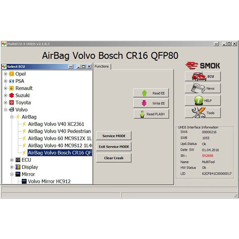 UHDS - EU0017 AirBag Volvo HC12/HCS12/CR16 OBD