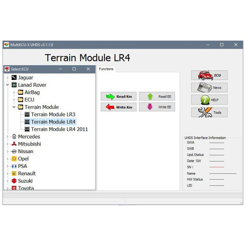 UHDS - LR0003 Land Rover change KM Terrain Module OBD