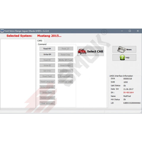 UHDS - FD0013 Ford Mustang 2015-... change KM OBD