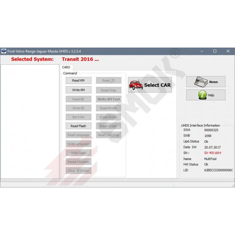 UHDS - FD0015 Ford Transit 2016-... change KM OBD