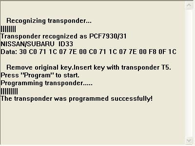 Software module 62 – Key copier for ID11, ID12, ID13, SAAB and ID33 fixed keys onto T5 transponder